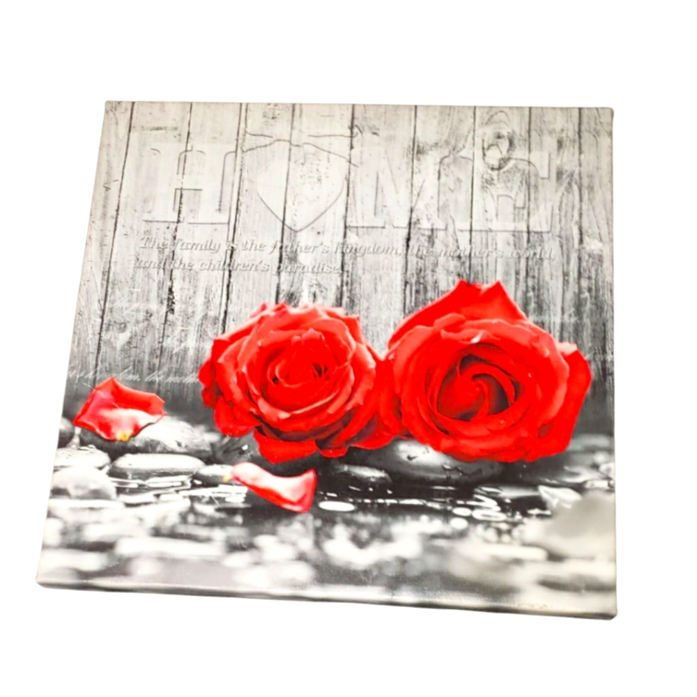 Red Rose Save "Home" Quote Canvas Wall Art